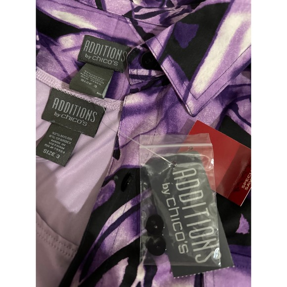 Chicos Top Jacket Ocean Leaves Purple with purple Under Shirt Womens Size 3 - Picture 7 of 9